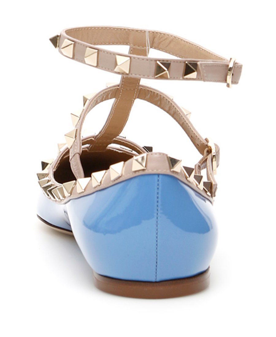 Valentino Rockstud Patent-leather Ballet Flats In Blue
