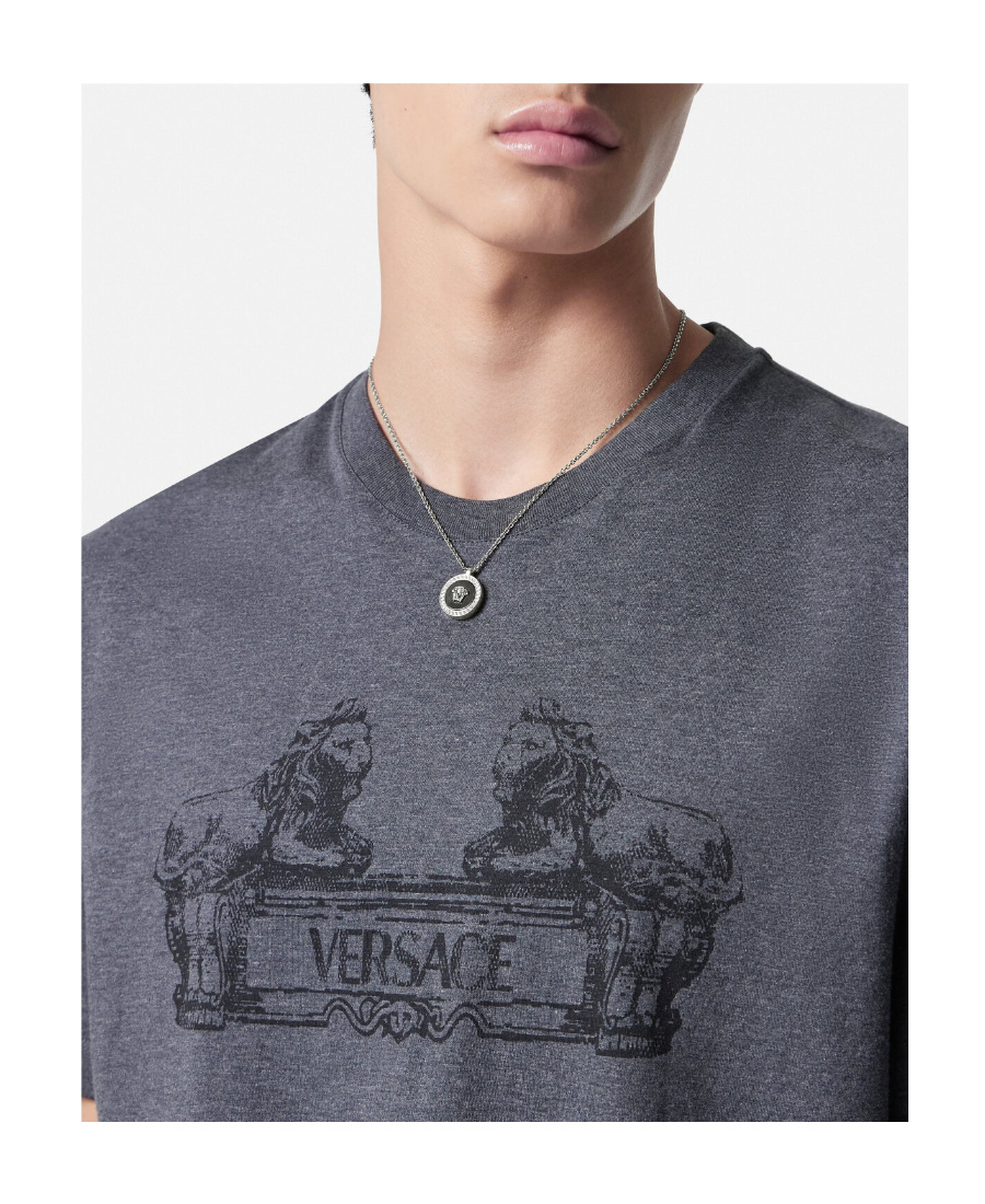 Versace Logo-print Cotton T-shirt In Gray