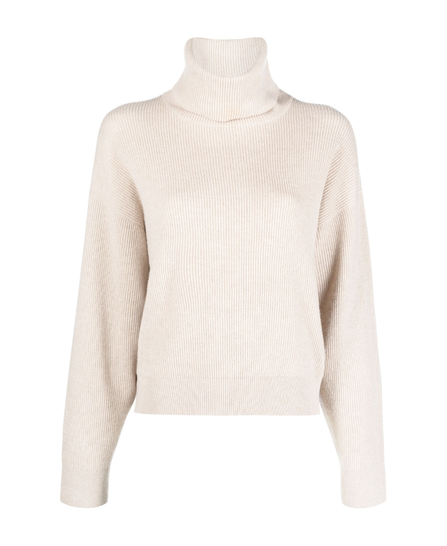 Brunello Cucinelli High-neck Knitwear In Luxurious Wool-cashmere-silk Blend In Neutral