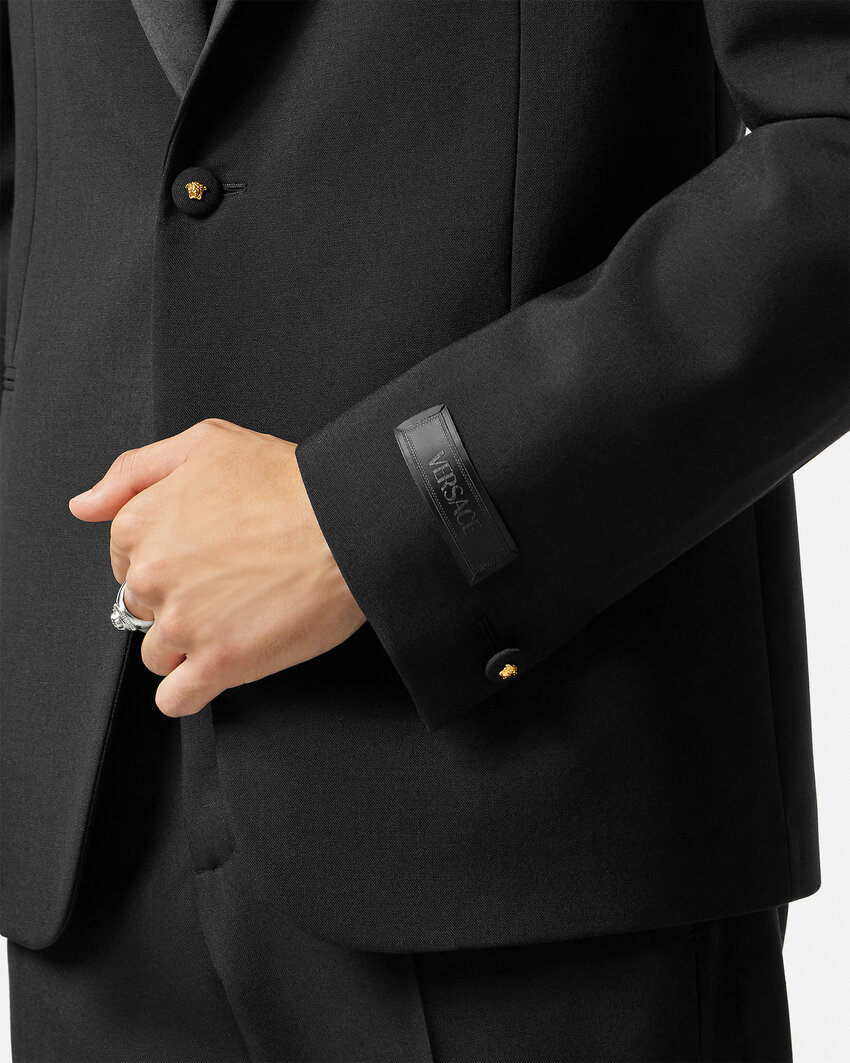 Versace Duchesse Satin-trim Single-breasted Blazer In Black