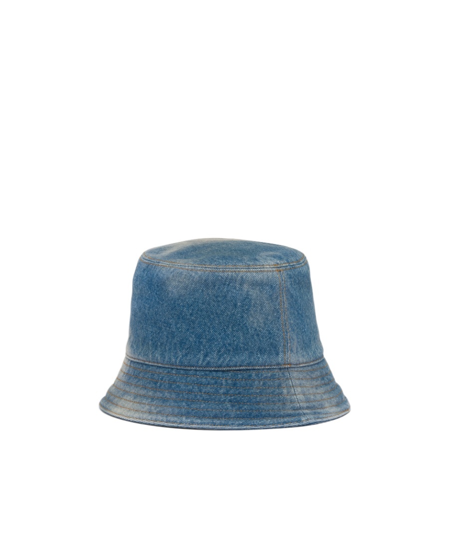 Prada Womens Blue Brand-plaque Wide-brim Denim Bucket Hat In Blue