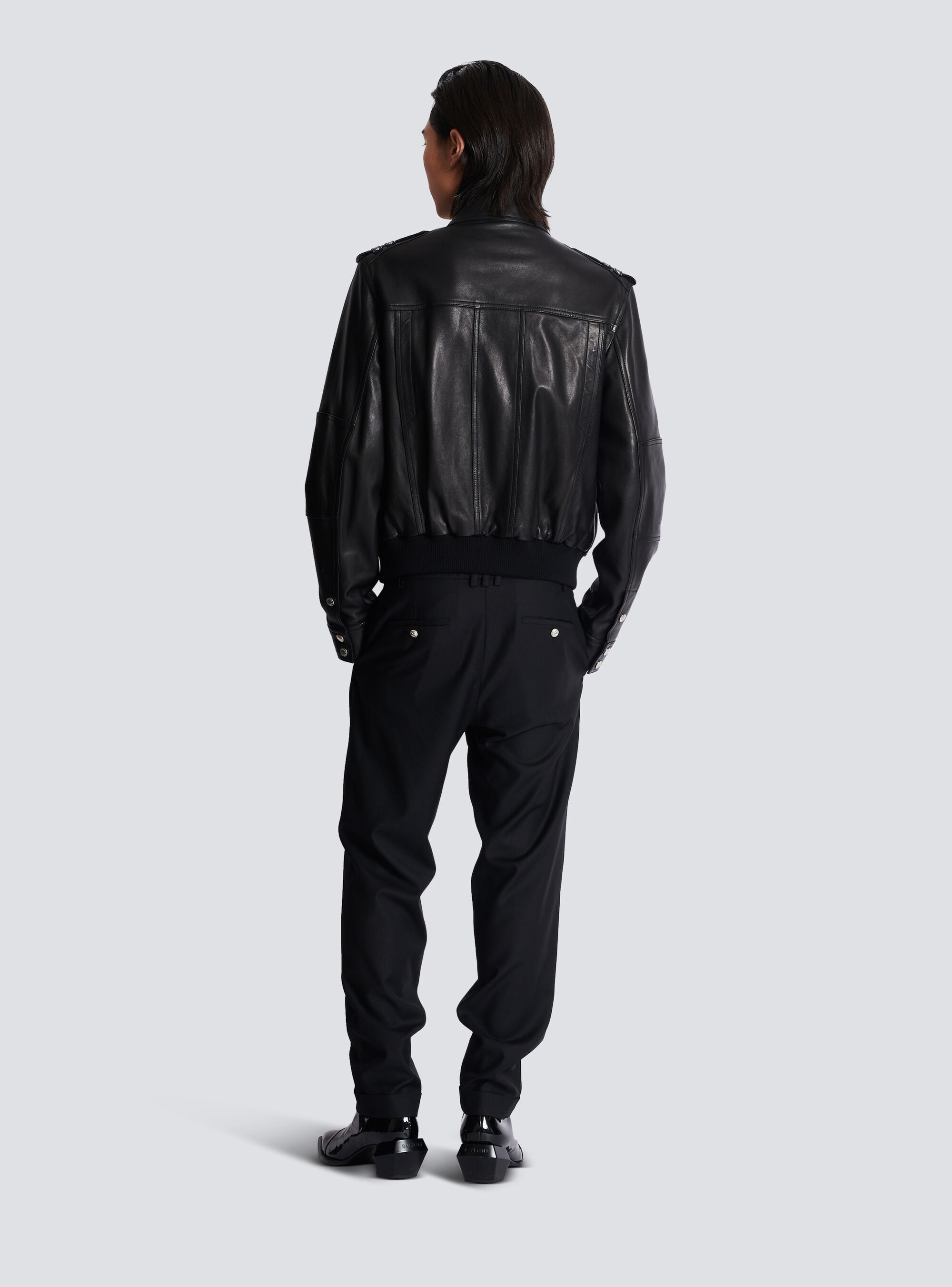 Balmain Lambskin Leather Jacket With 4 Pockets In Black