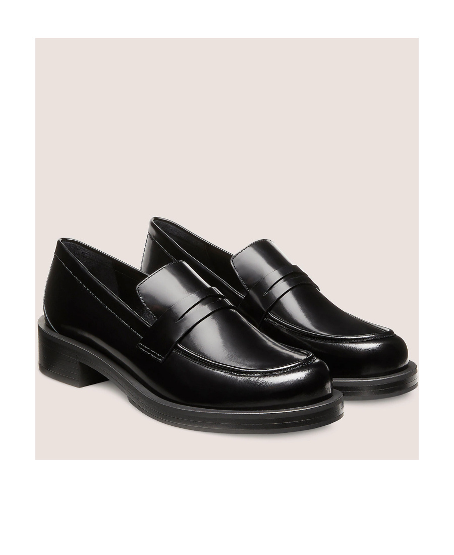 Stuart Weitzman Palmer Bicolor Penny Loafers In Black