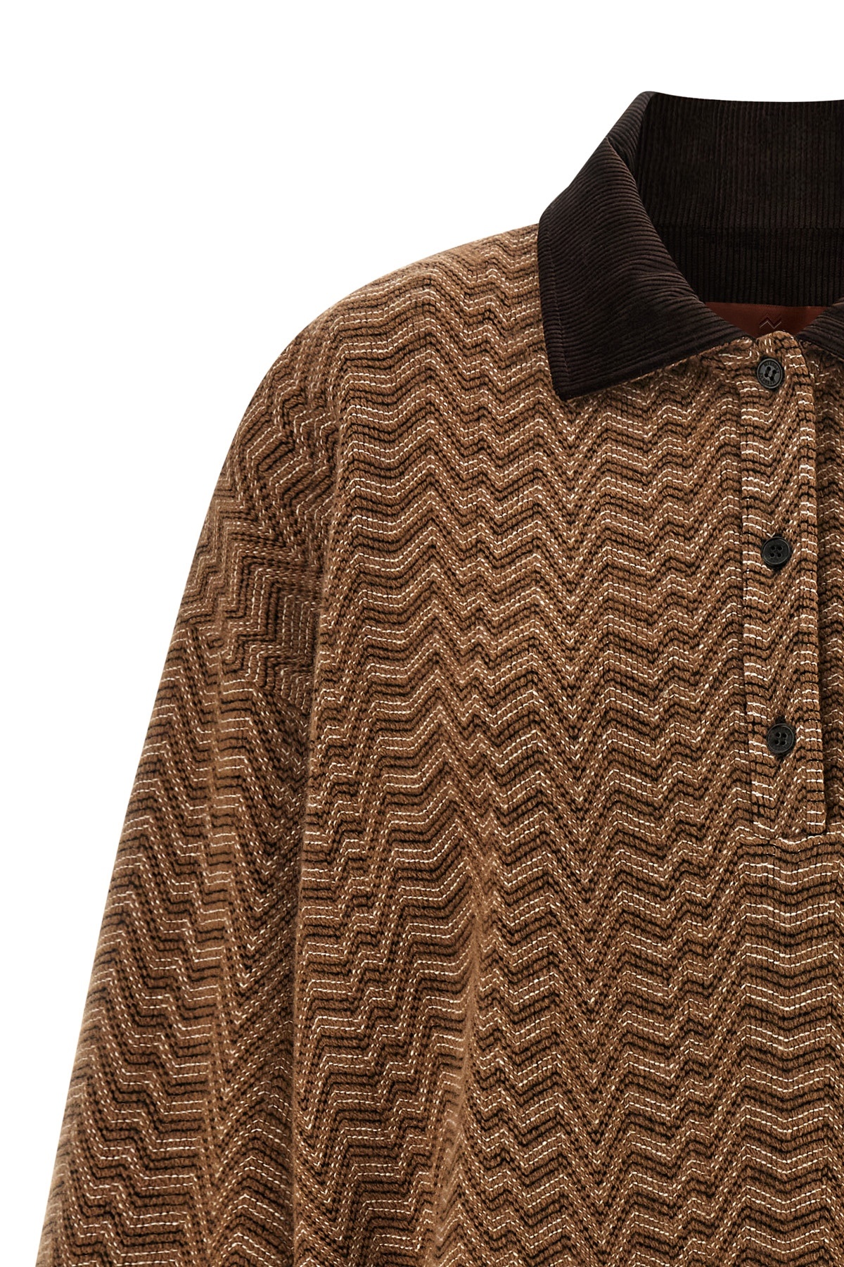 Missoni Chevron Pattern Long Sleeve Collared Sweater In Brown