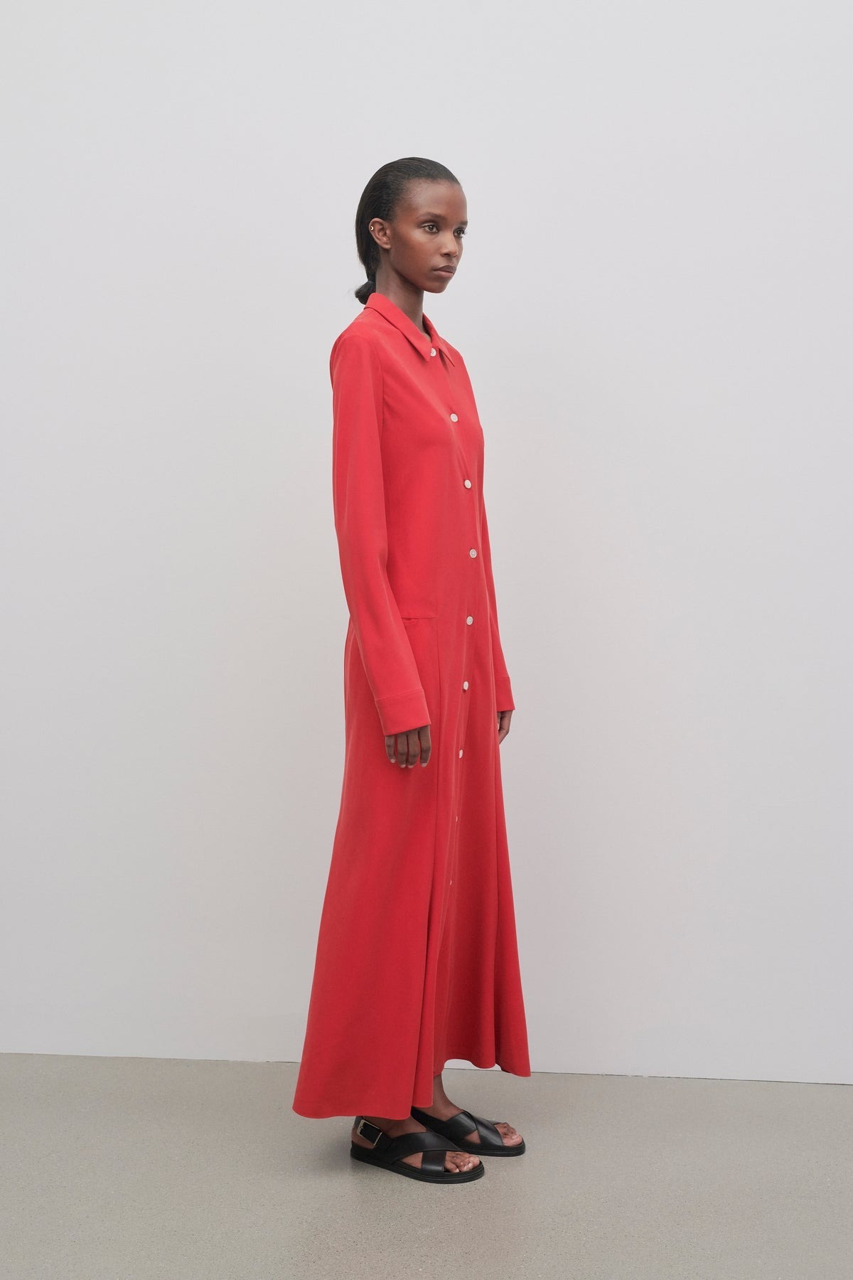 The Row Myra Button-down Silk Crepe Maxi Dress In Red