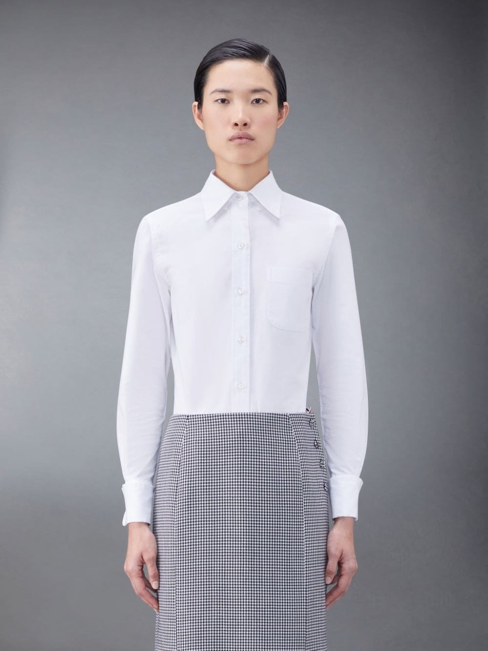 Thom Browne Logo-patch Buttoned Shirt In White