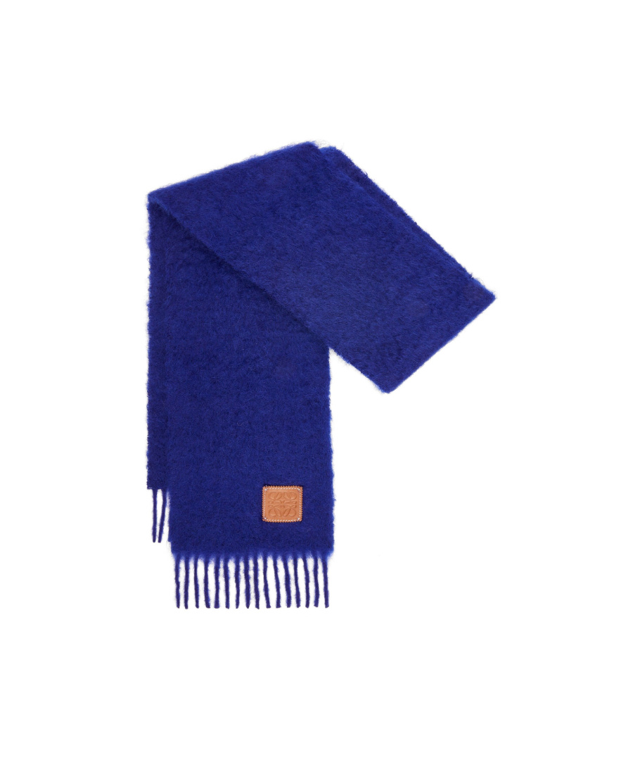Loewe Logo Wool Scarf In Blue