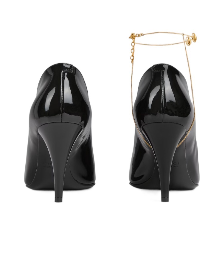 Gucci Musa Vernic Patent Leather Anklet Pumps In Black