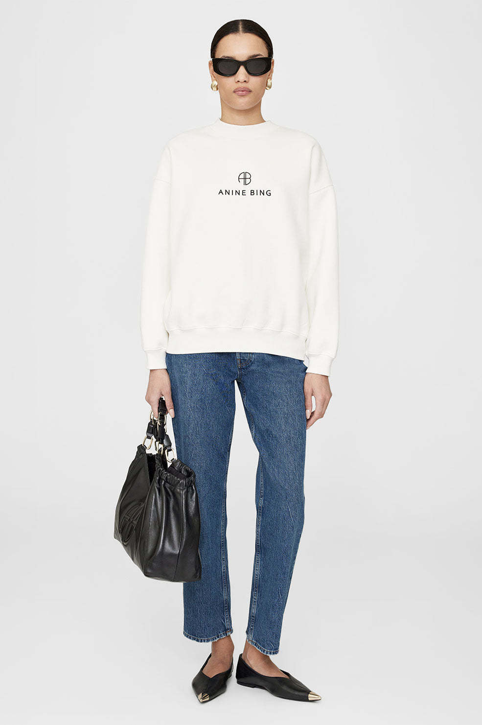 Shop Anine Bing Jaci Crew-neck Sweatshirt In White