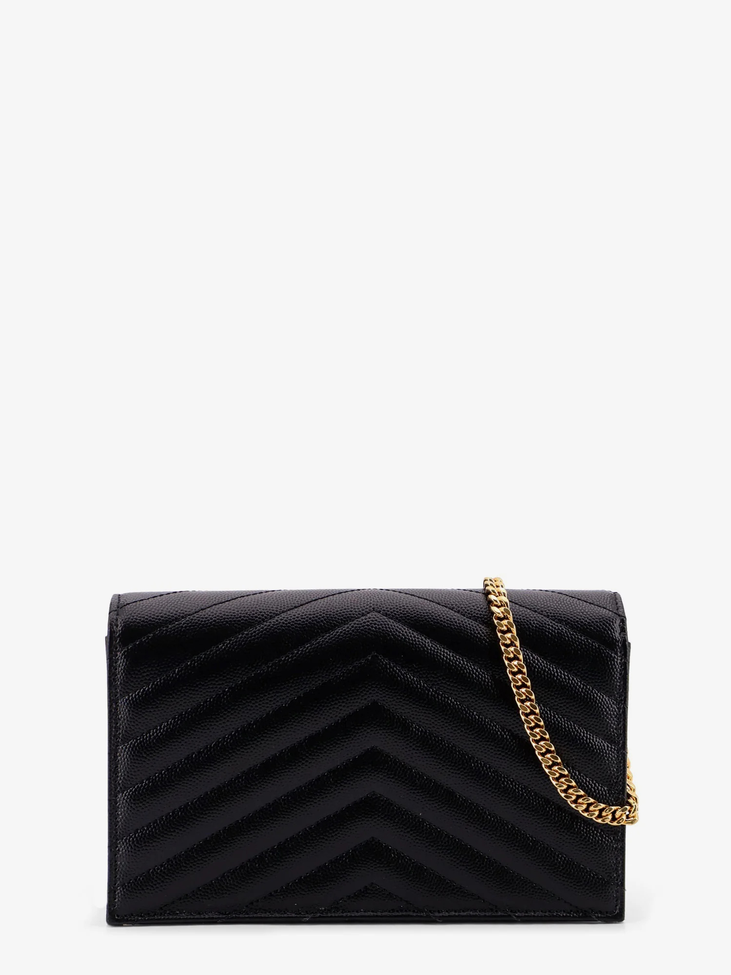 Saint Laurent Cassandre Envelope Leather Wallet On Chain In Black