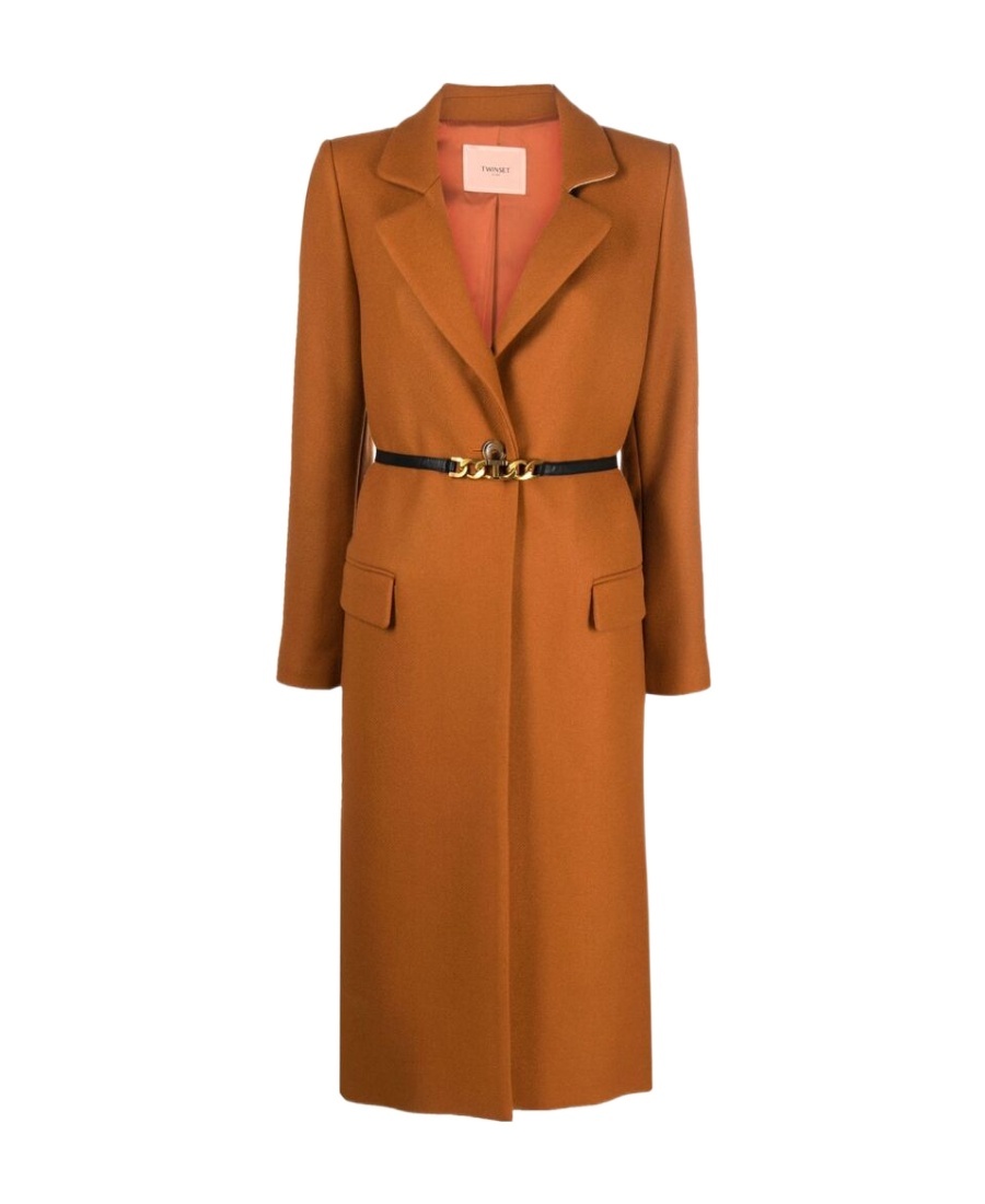 Twinset Single-breasted Belted Coat In Brown