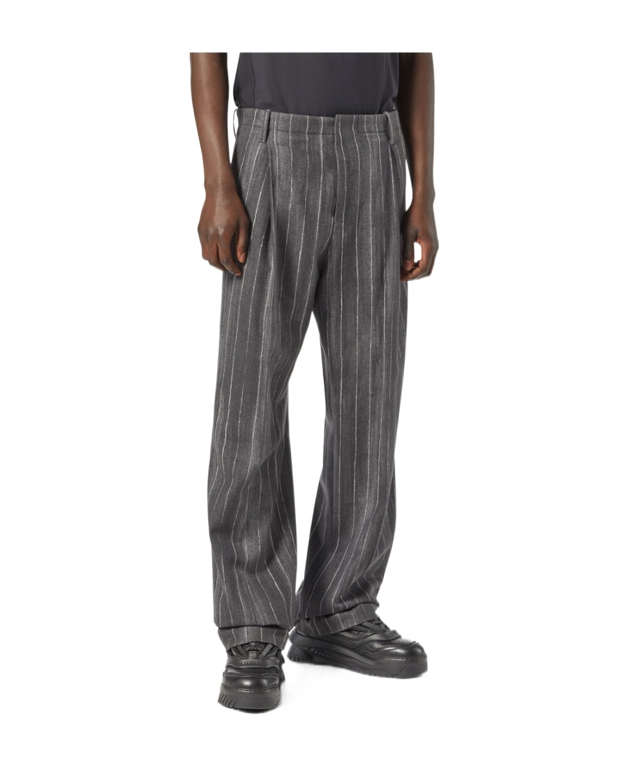 Versace Striped Tailored Trousers In Black