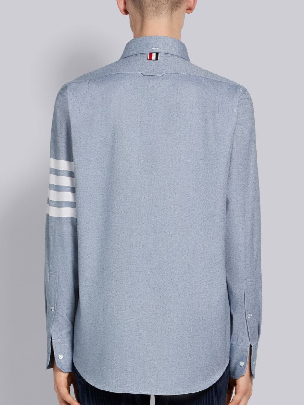 Thom Browne Flannel 4-bar Straight Fit Shirt Man Polo Shirt Multicolored Size L Cotton In Blue