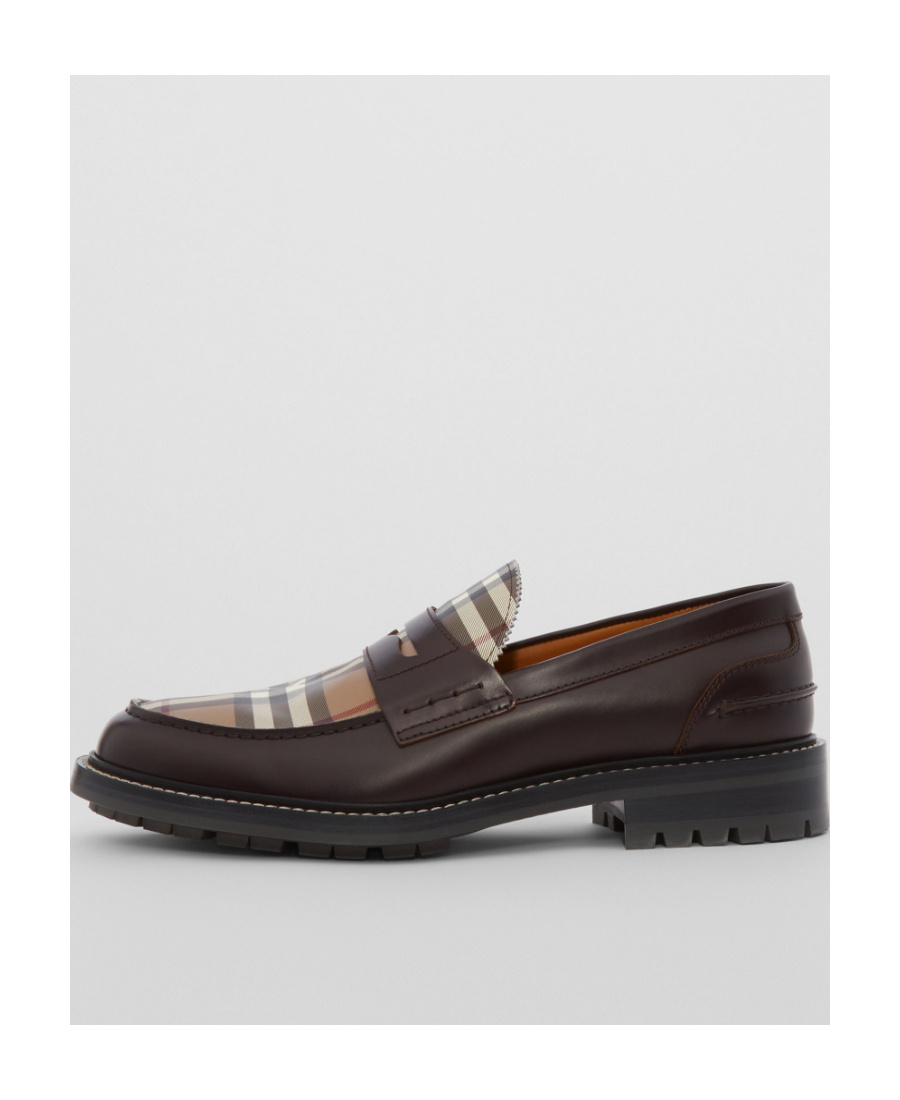 Burberry Vintage Check Panel Leather Loafers In Black