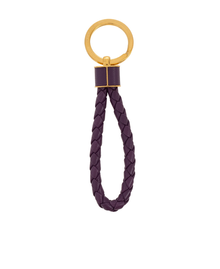 Bottega Veneta Intreccio Leather Keyring In Black