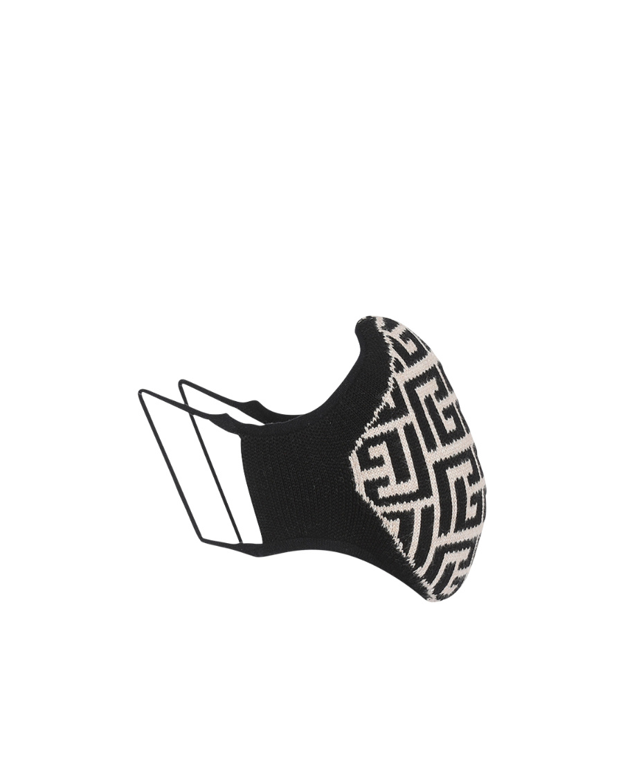 Balmain Knitted Cotton Face Mask With All-over Monogram In Black