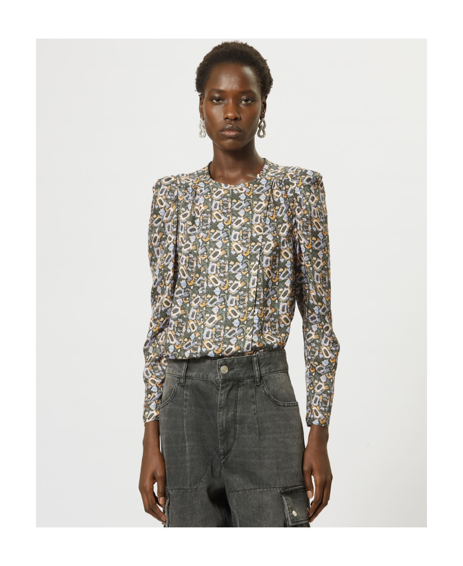 Isabel Marant Lensy Long-sleeved Floral-printed Blouse In Gray