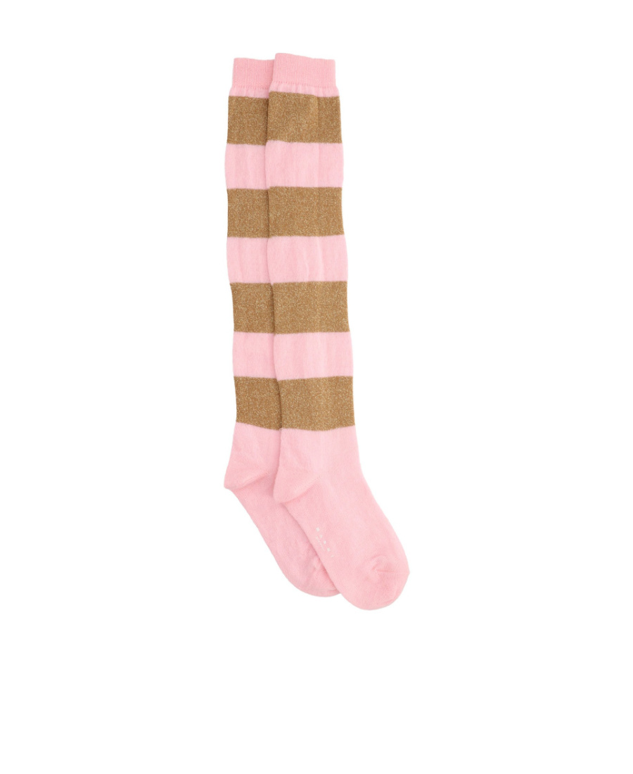 Marni Striped Metallic Thread Socks In Pink