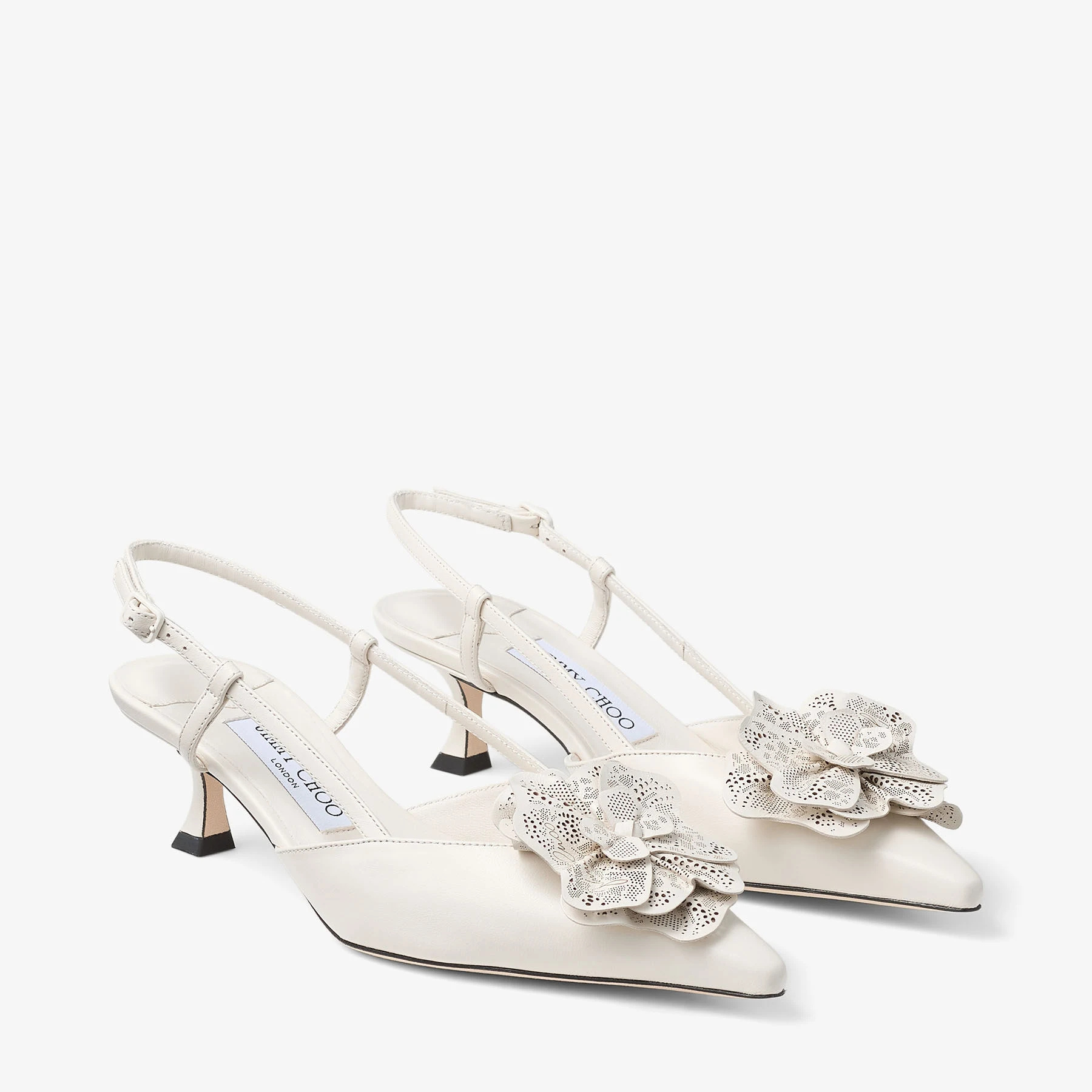 Jimmy Choo Latte Shiny Nappa Leather Slingbacks With Lace Corsage In Multi