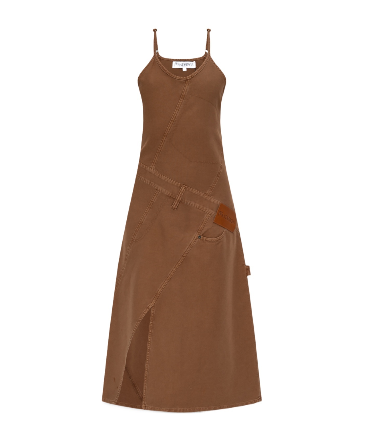 Jw Anderson Logo-appliqué Midi Dress In Brown