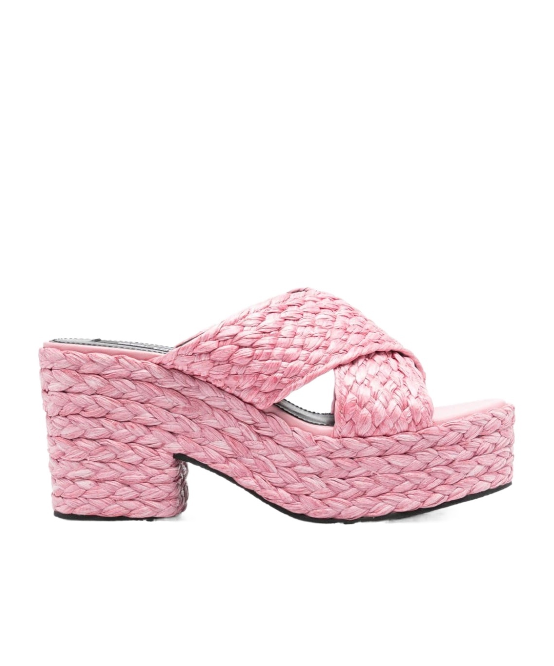 Sergio Rossi Raffia Woven Crossover Mules In Pink
