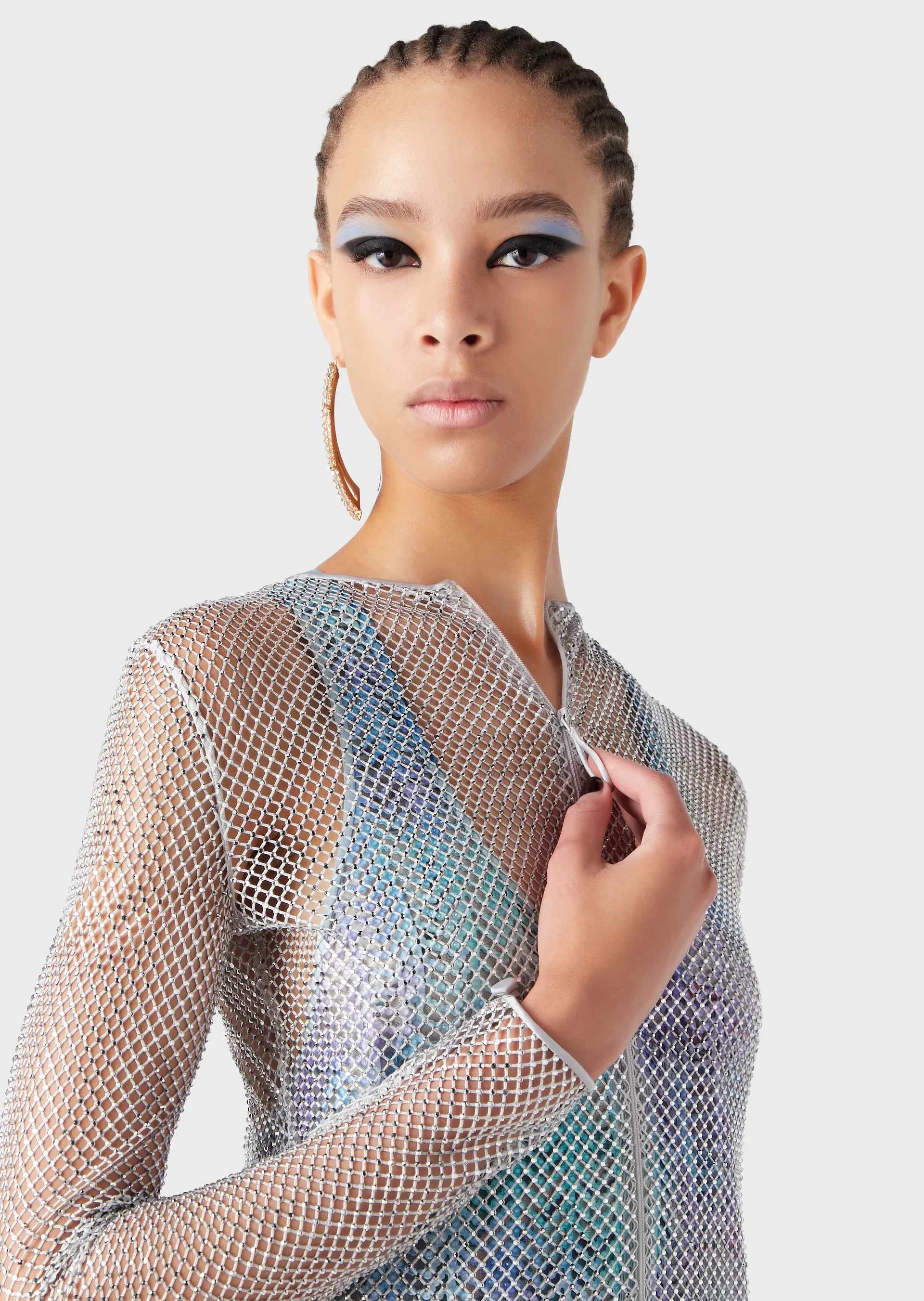 Giorgio Armani Crystal Mesh Zipper Cardigan In White