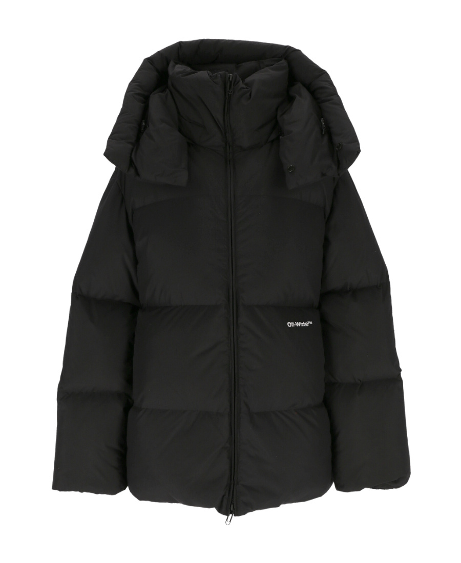 Off-white Quilted High-collar Down Jacket With Detachable Hood In Gray