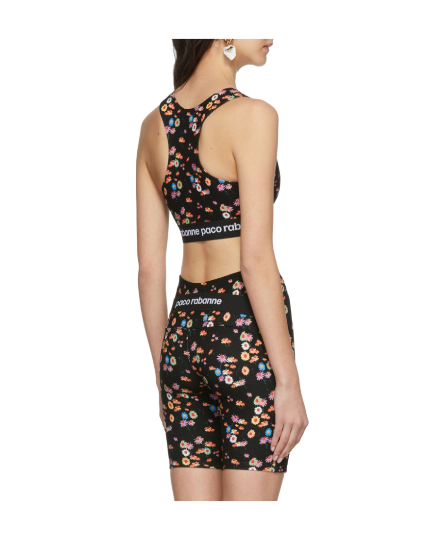 Shop Rabanne Black Printed Sports Bra In Multicolor