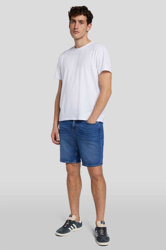 7 For All Mankind Belt Ring Denim Shorts In Blue