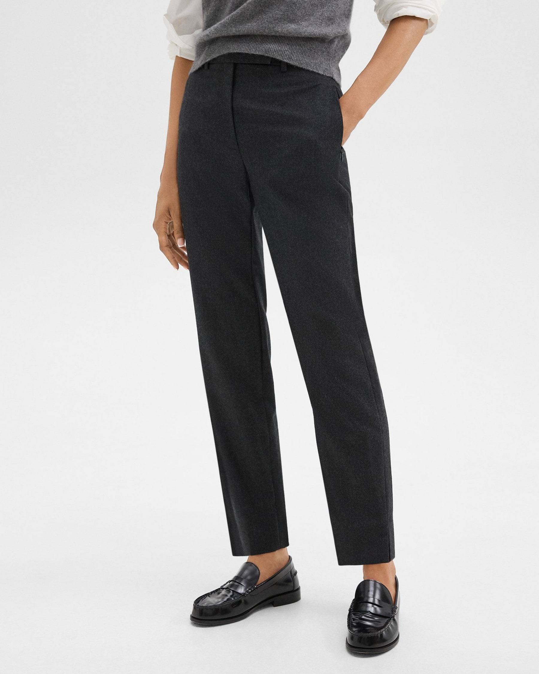 Theory Tapered Wool High-waist Pants In Black