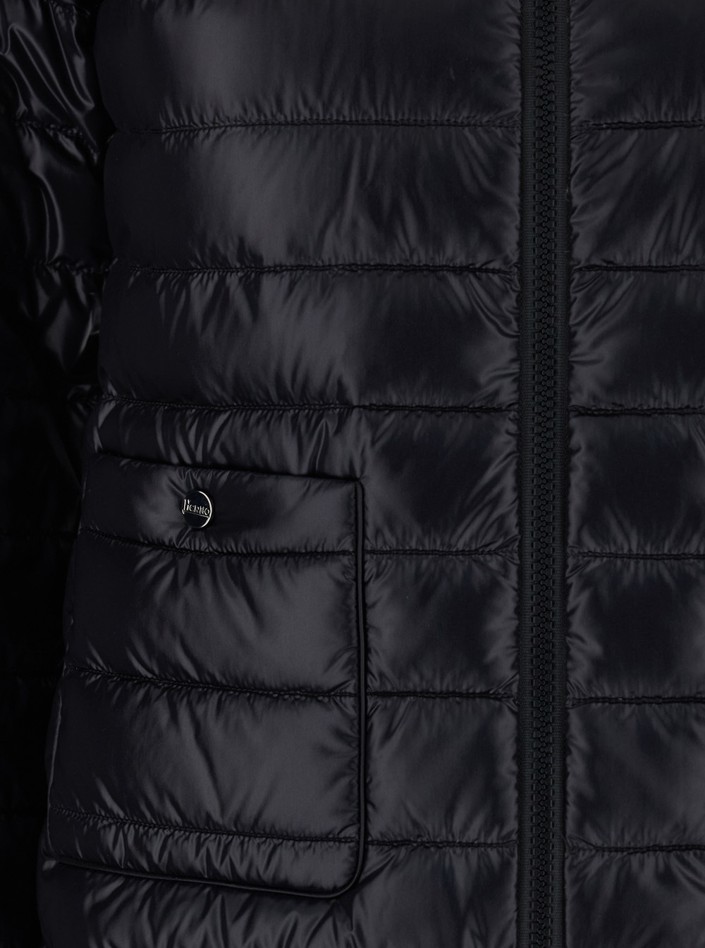 Herno Women Black Quilted Down Jacket With Raised Collar And Front Pockets In Tech Fabric Woman In Black