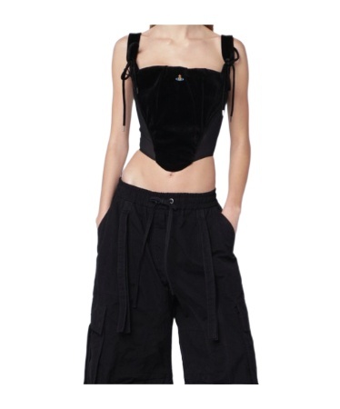 Vivienne Westwood Cropped Velvet Corset With Bow And Mesh In Black