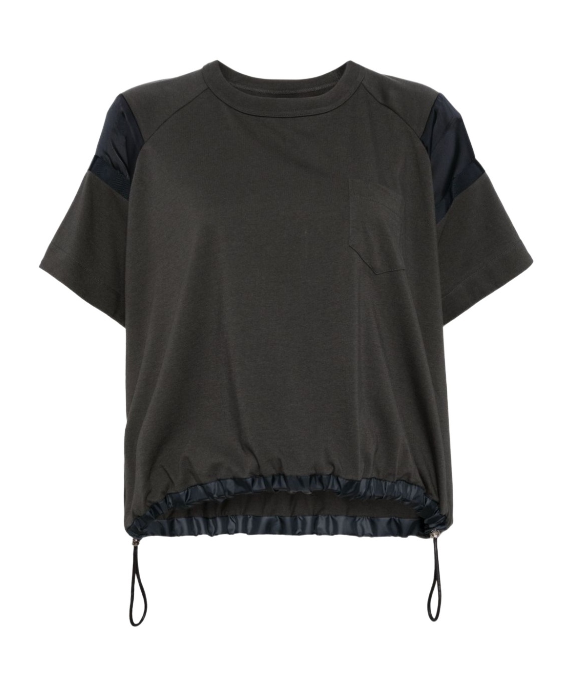 Sacai Cotton Crew Neck T-shirt With Drawstring Hem In Black