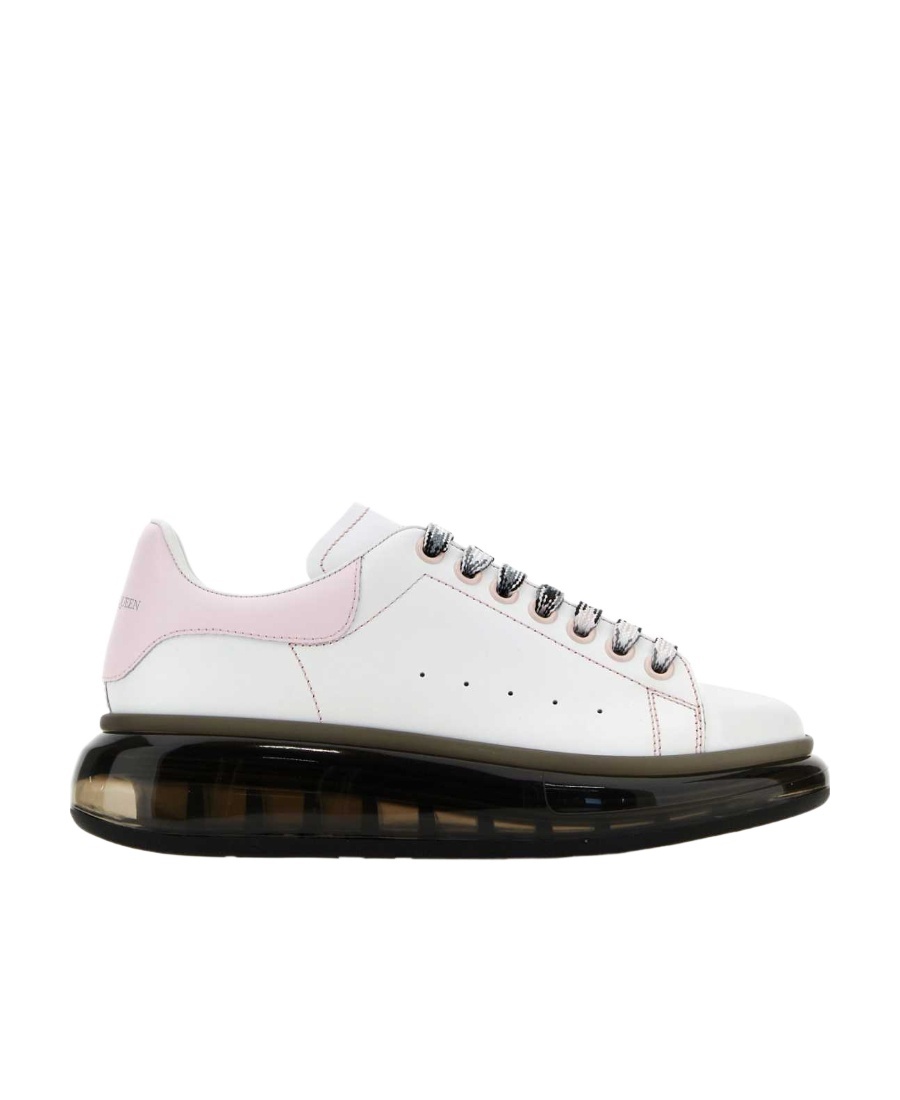 Alexander Mcqueen White Leather Sneakers With Pink Leather Heel In White