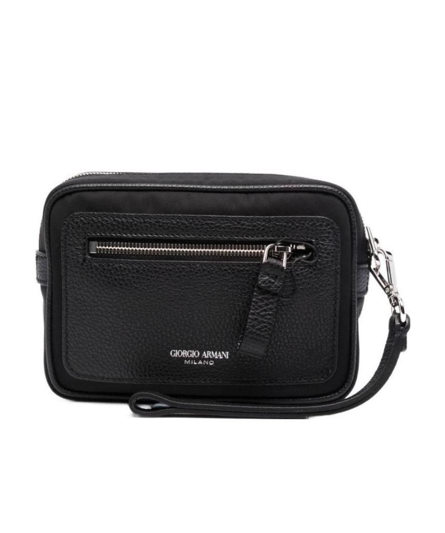 Giorgio Armani Engraved-logo Leather Tote In Black