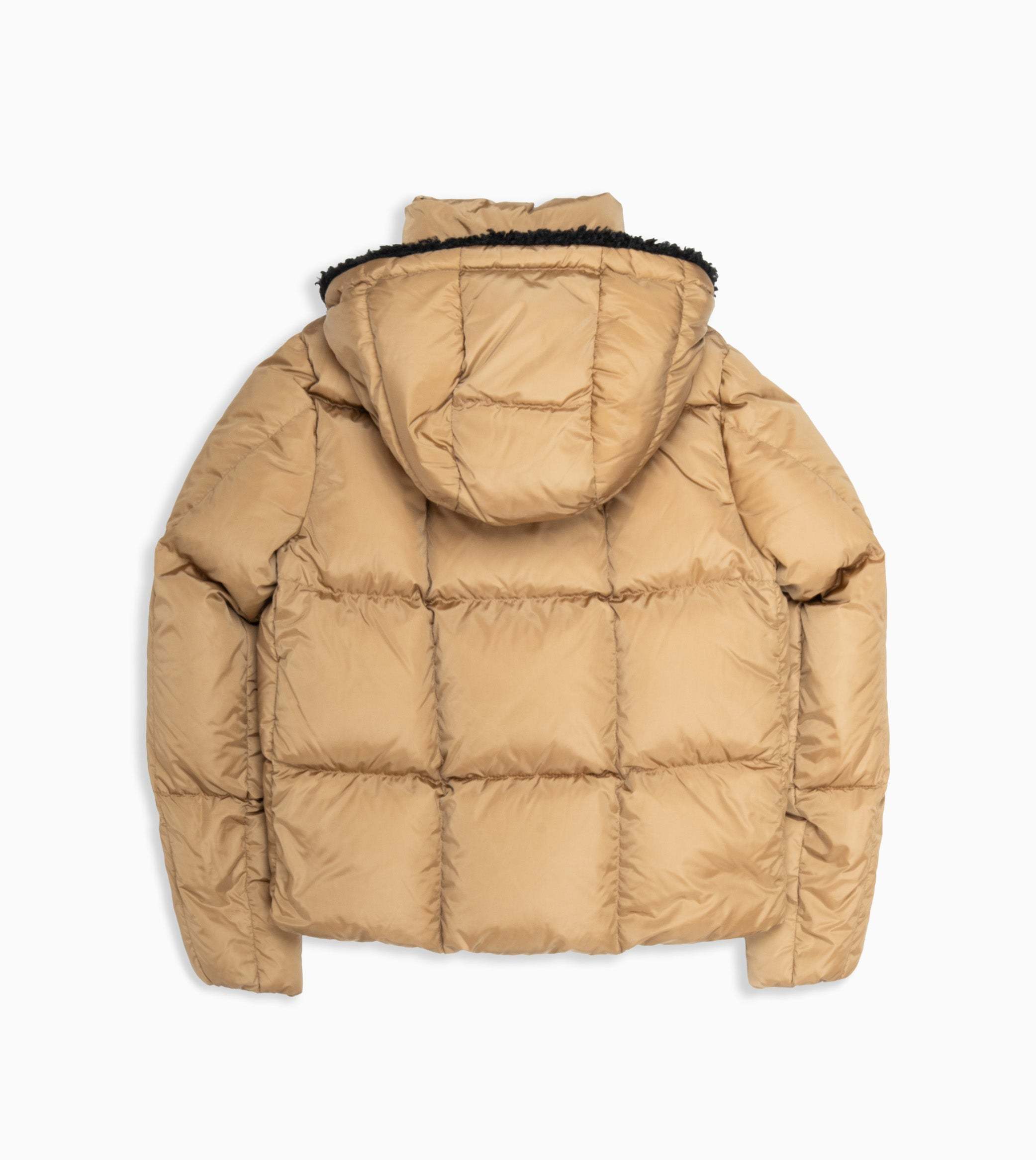 Moncler Piumino Corto Castelnou Con Cappuccio In Pile E Trapuntatura A Quadri In Brown
