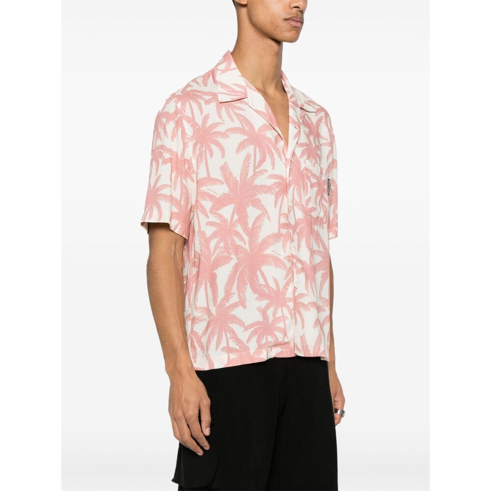 Palm Angels Bowling Shirt With Palms Motif In Pink