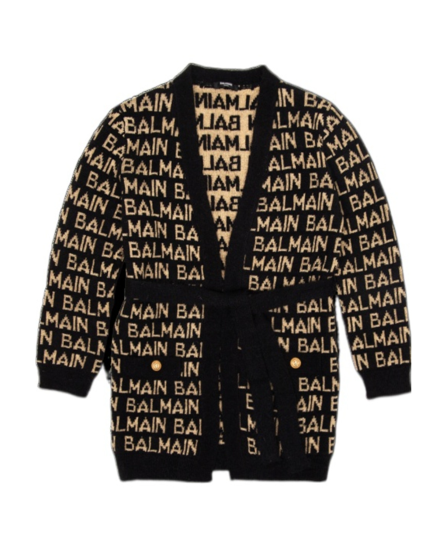 Balmain Intarsia-knit Long-sleeve Cardigan In Black