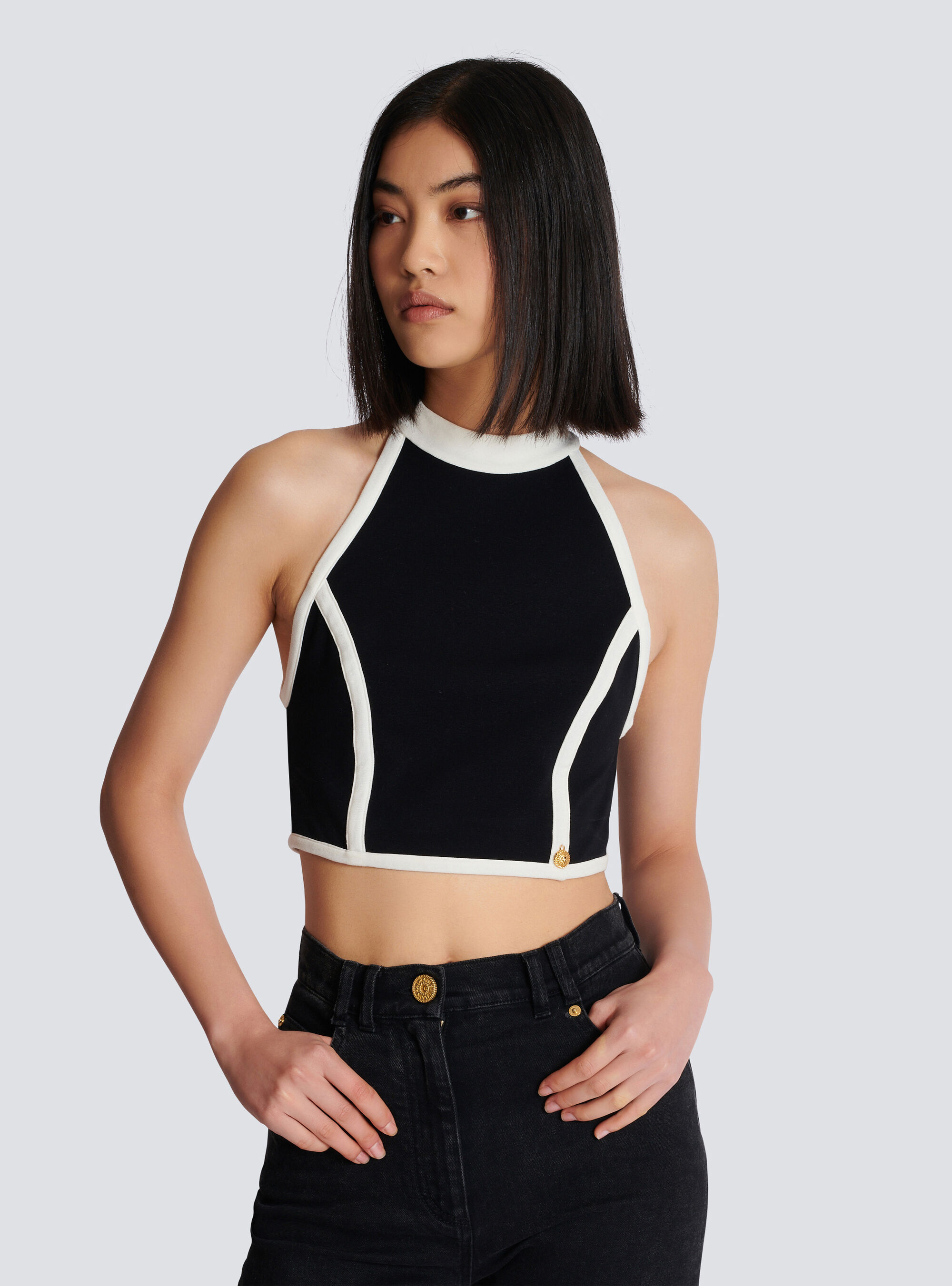 Shop Balmain Two-tone Top In Black