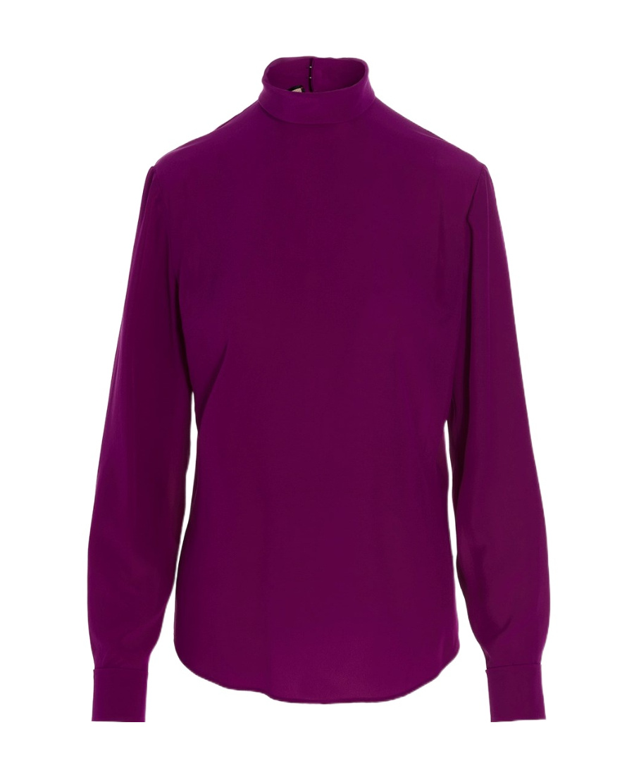 Gucci Silk Shirt With Buttoned High Neckline And Long Sleeves In Purple