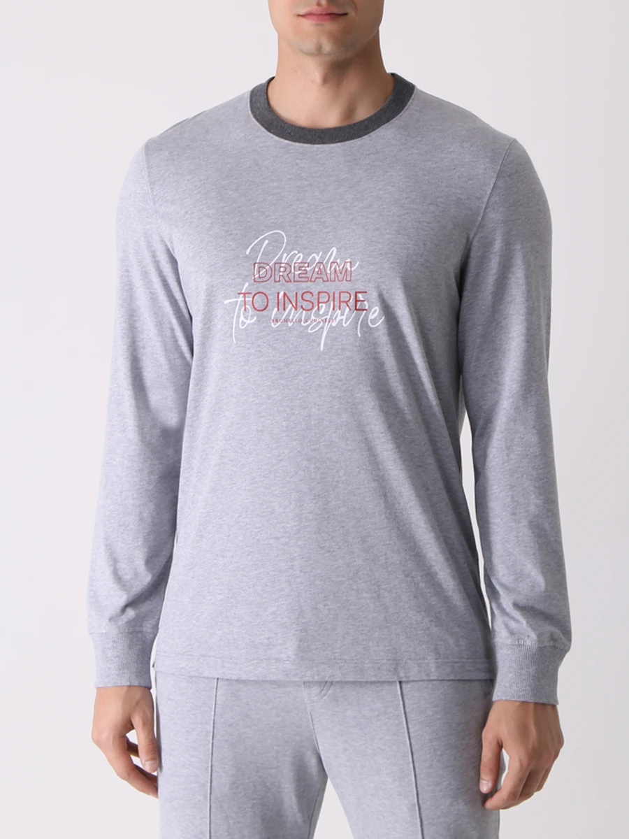 Brunello Cucinelli T-shirt With Round Neck And Long Sleeves In Gray