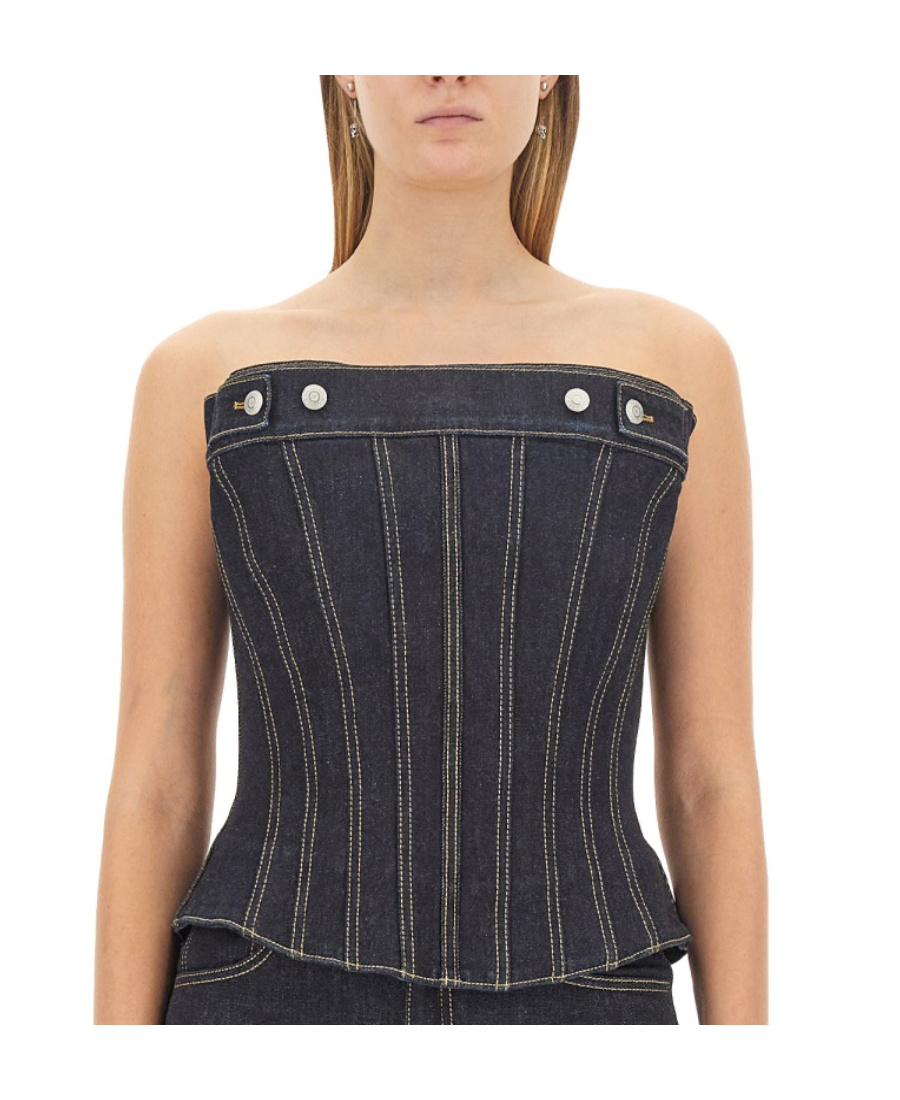 Alexander Mcqueen Alexander Mc Queen Denim Cold Wash Corset Top In Black