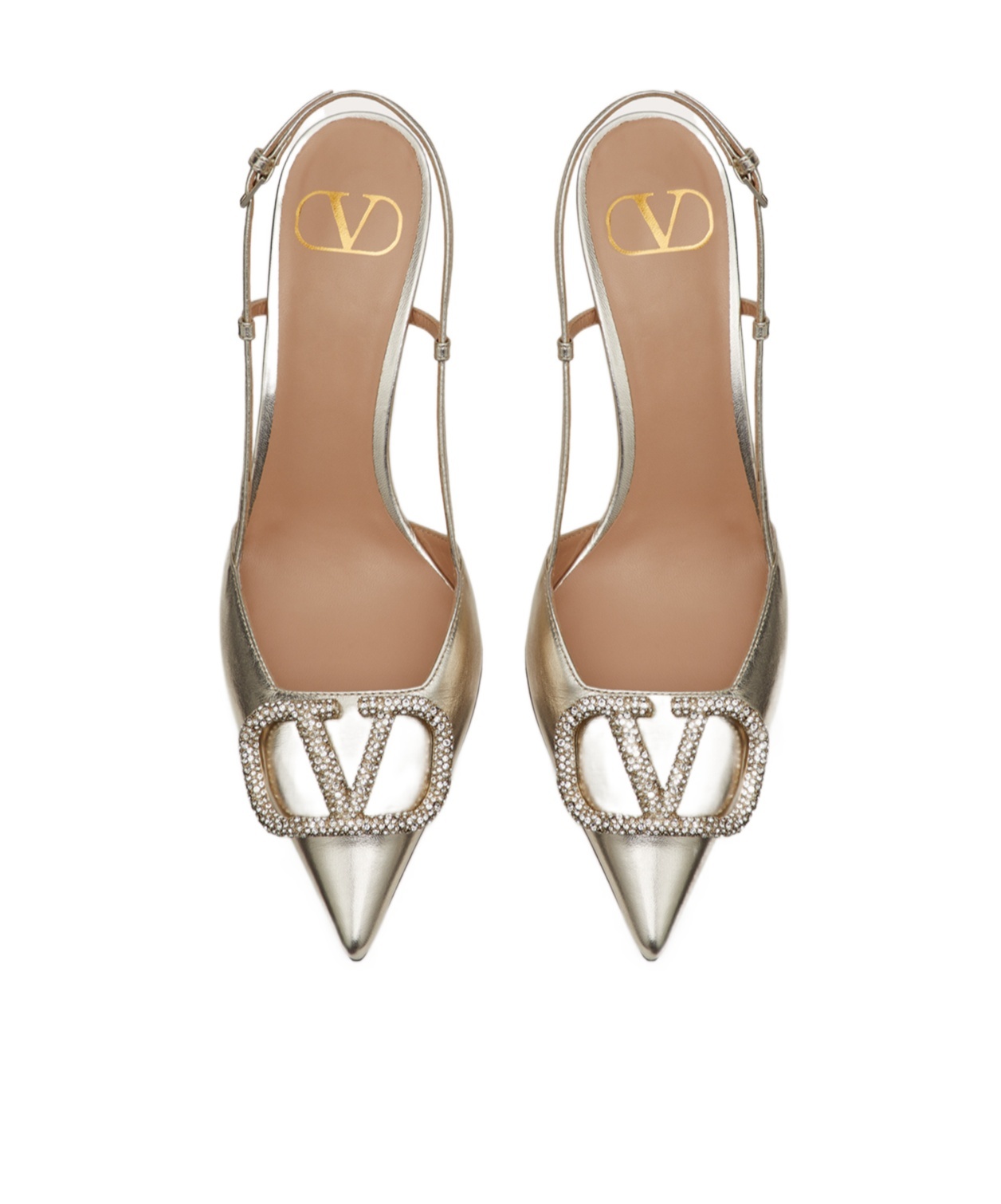 Valentino Vlogo Glow 80 Swarovski Crystal-embellished Metallic Leather Slingback Pumps In Nude