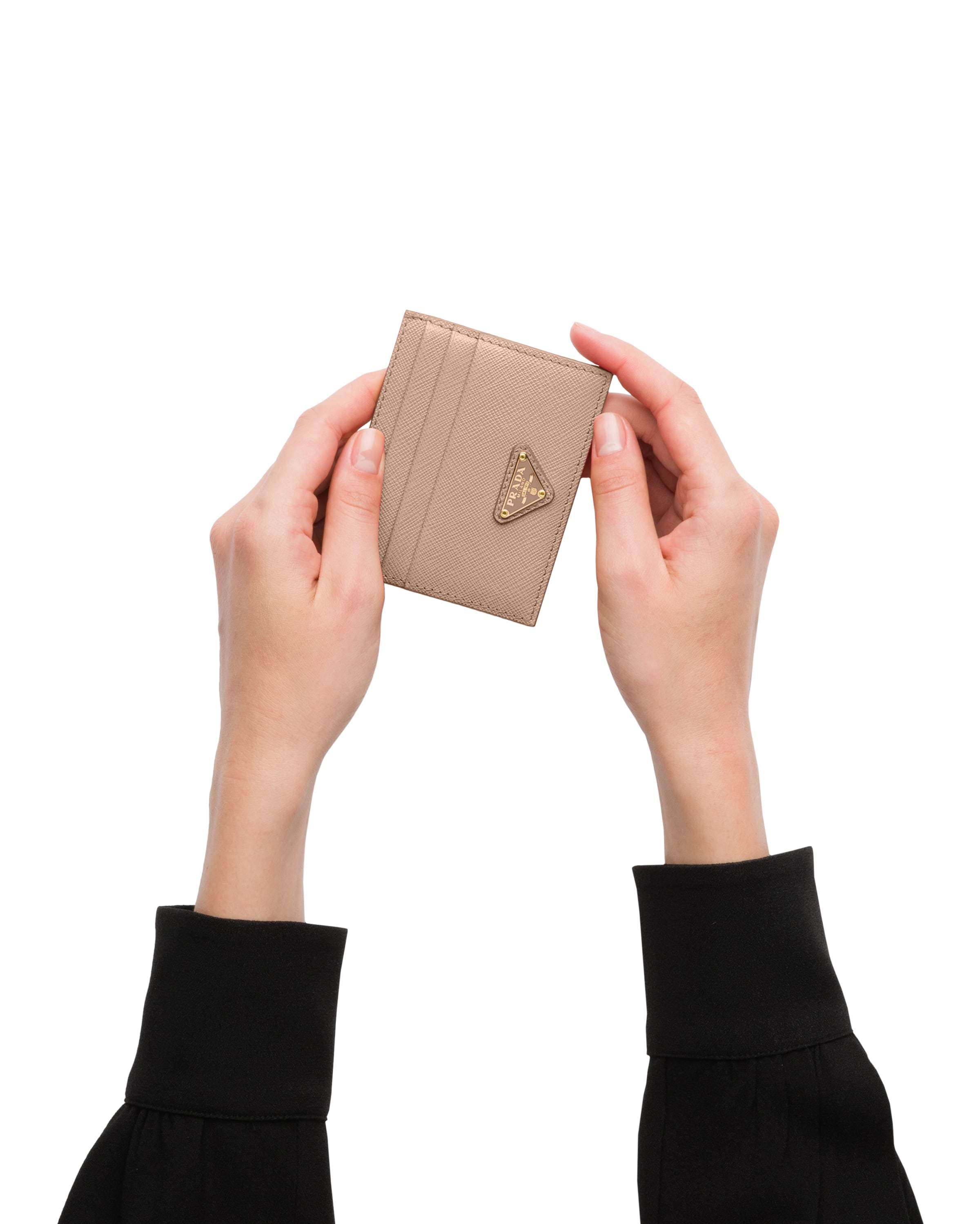 Prada Textured Leather Cardholder With Signature Logo Plaque In Nude