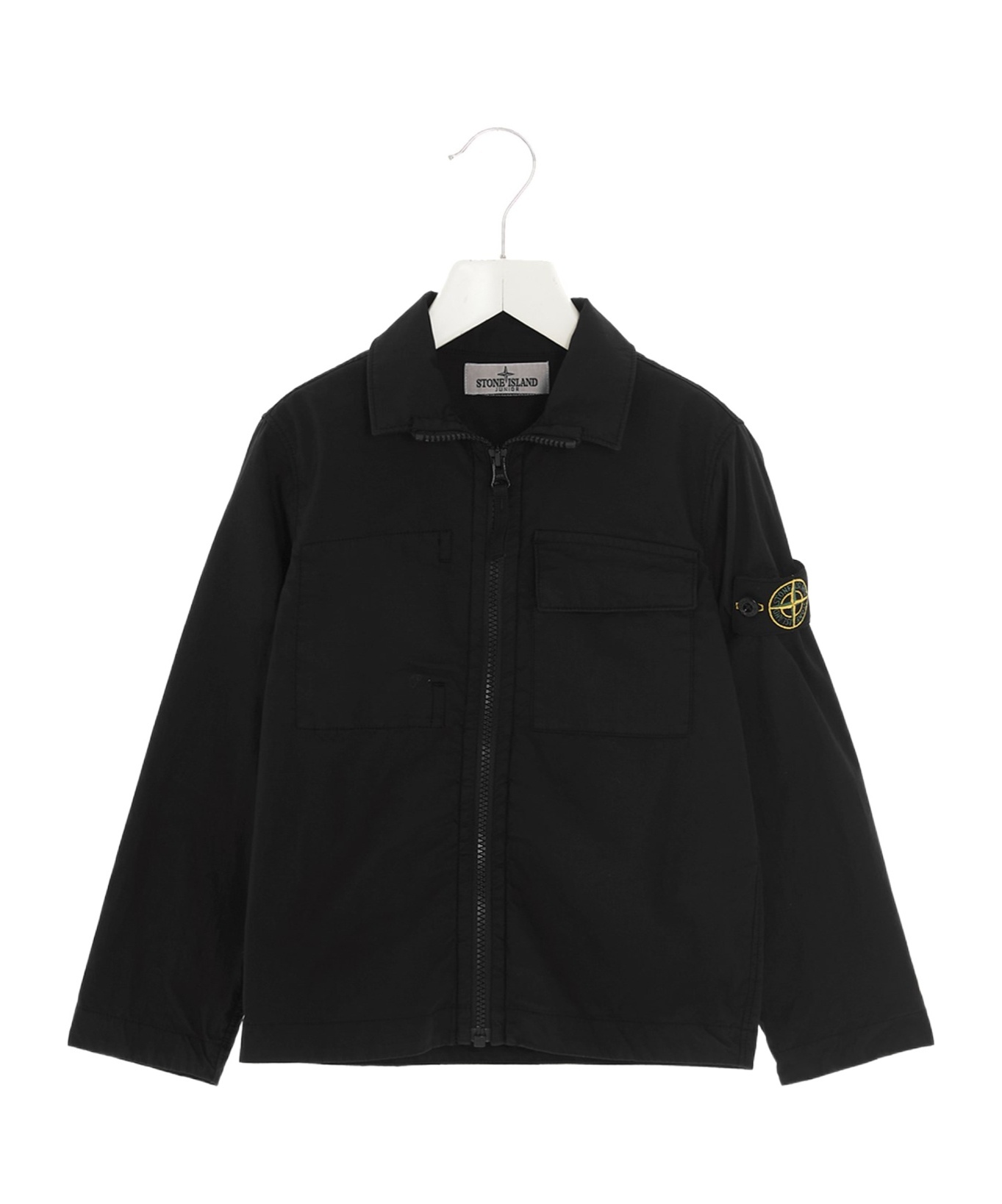 Stone Island Logo Long-sleeved Jacket In Black