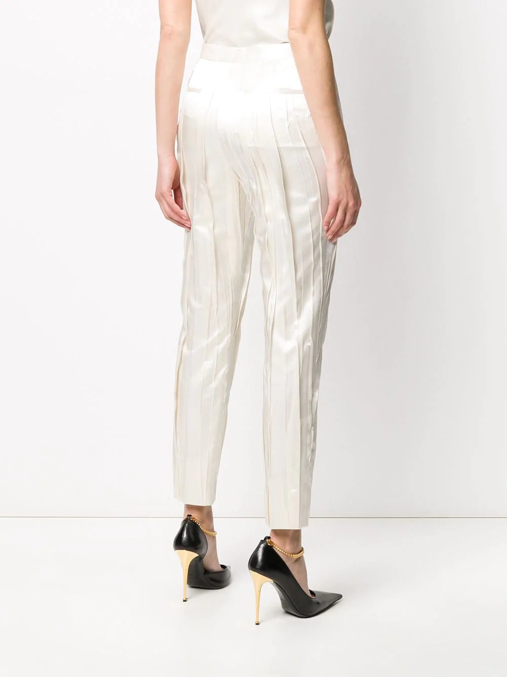 Saint Laurent Crinkle-effect Tailored Trousers In White