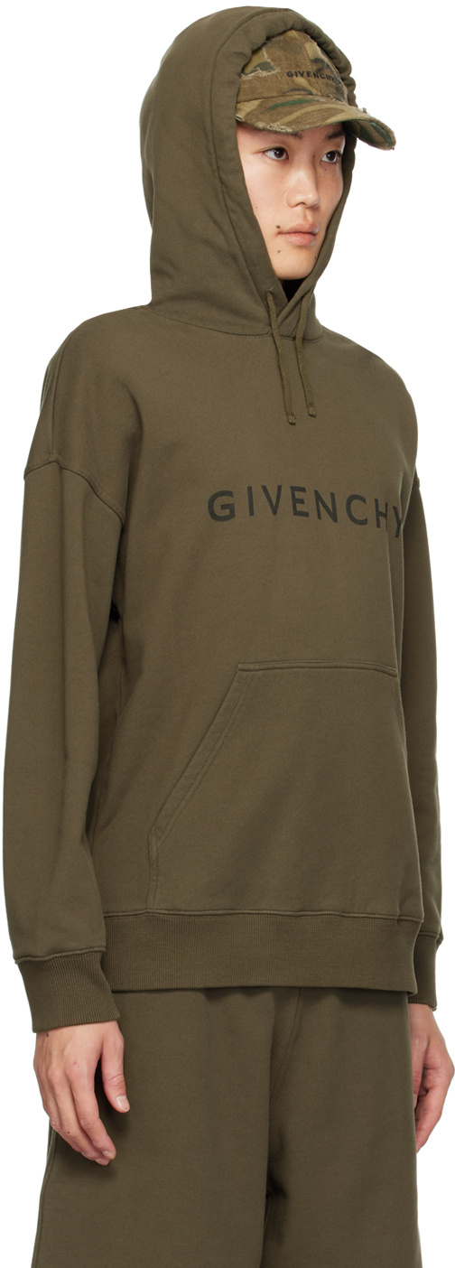 Givenchy Logo Print Drawstring Hoodie In Green
