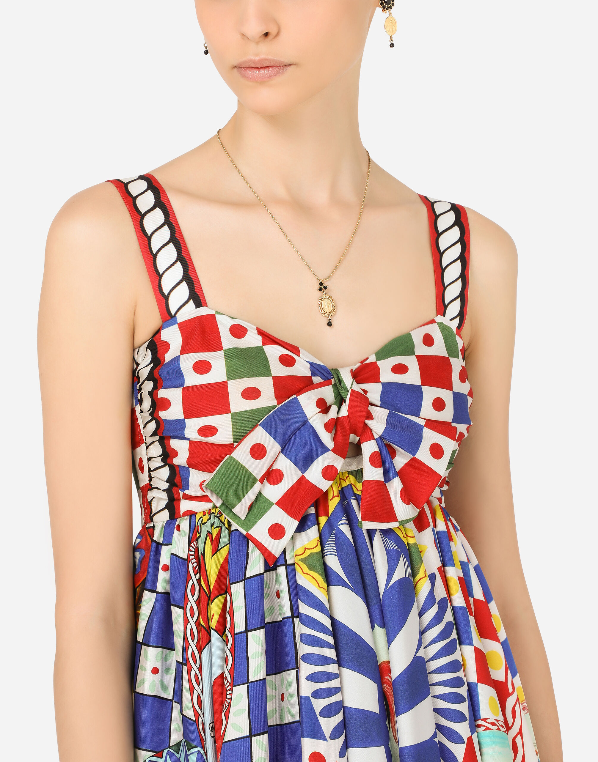 Dolce & Gabbana Short Carretto-print Twill Dress In Multicolor