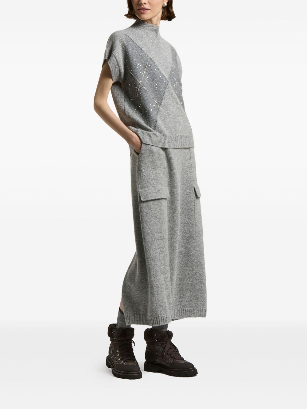 Peserico Sequin-embellished High-neck Vest In Gray