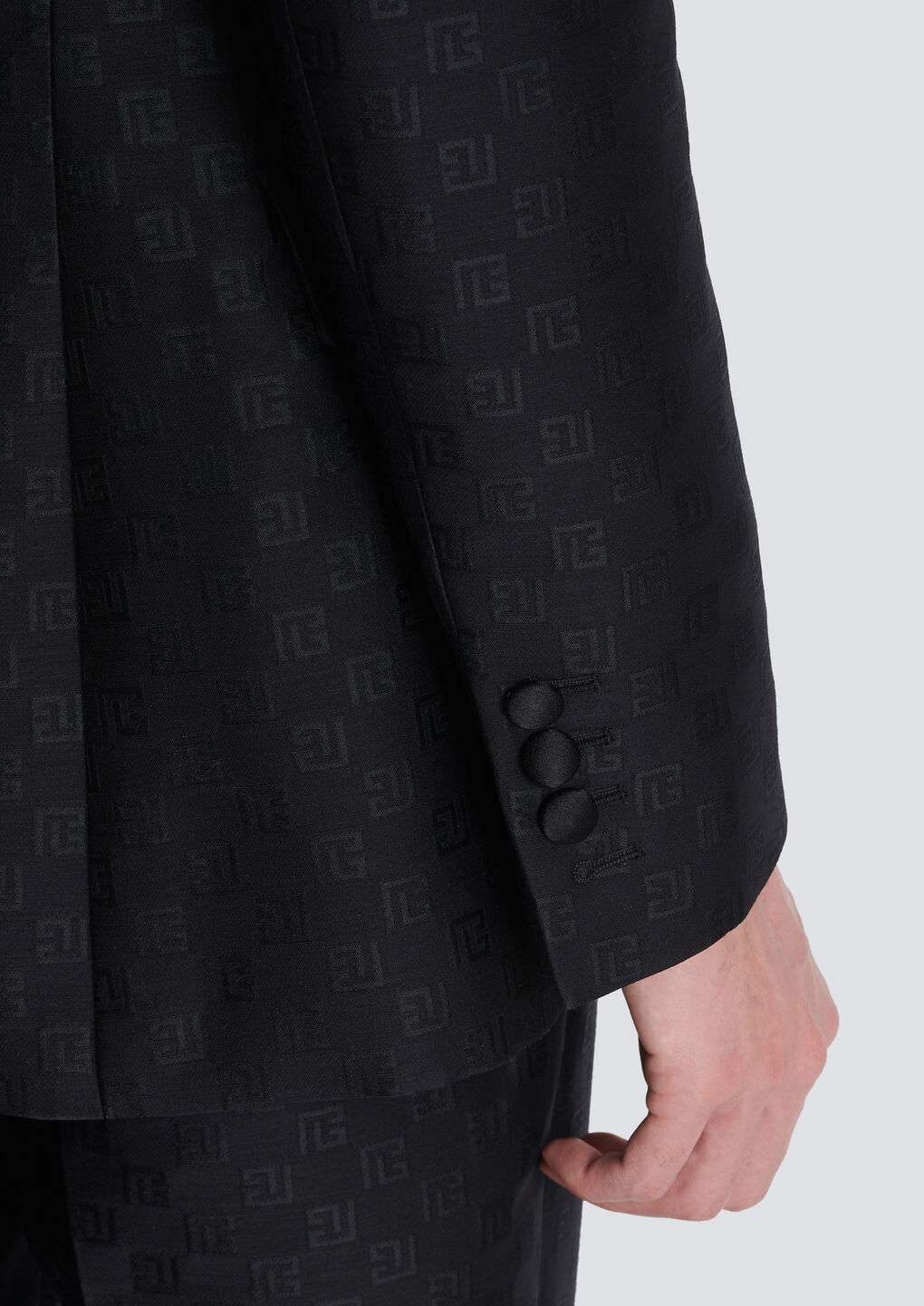 Balmain Mini Monogram-print Satin Blazer In Black